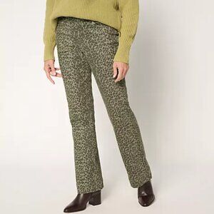 Belle by Kim Gravel Tall TripleLuxe Twill Boot Cut Jean OliveLeopard 12T A696720